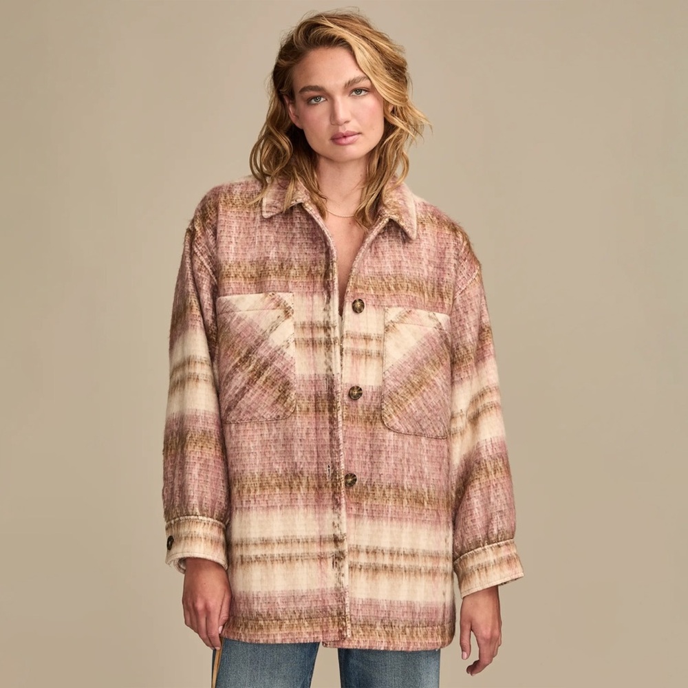 NWT Lucky Brand Women’s Oversized Pink Plaid Shirt Jacket $199 MSRP